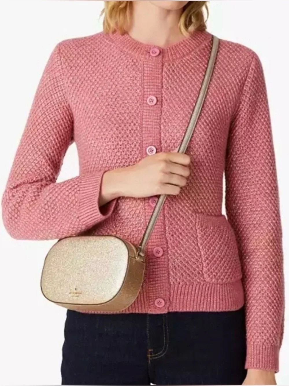 NWT KATE SPADE ♠️ GOLD glitter Glimmer Oval CROSSBODY Camera Bag